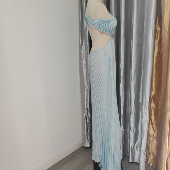 A.L.C. Moira Matte Women's Blue Polyester Fully Lined Halter Neck Pleated Cut-Ou - Picture 3 of 12